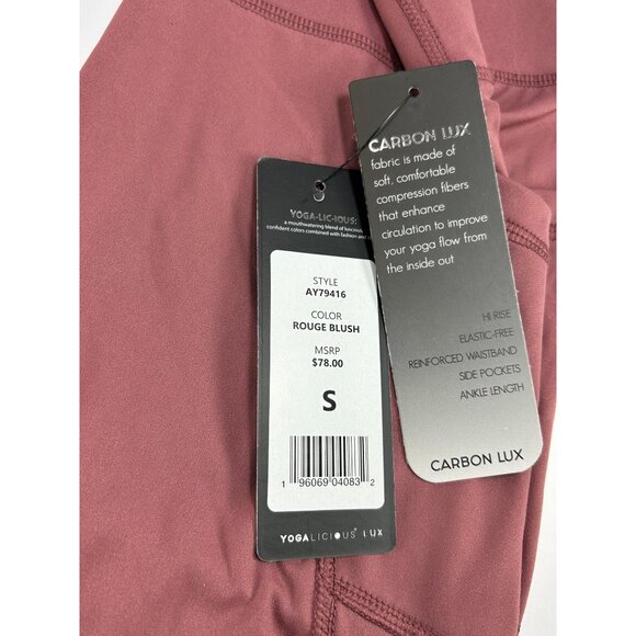 YOGALICIOUS Lux Leggings Sz S Rouge Blush Dark Pink High Rise Ankle Leggings Gym - Picture 4 of 7